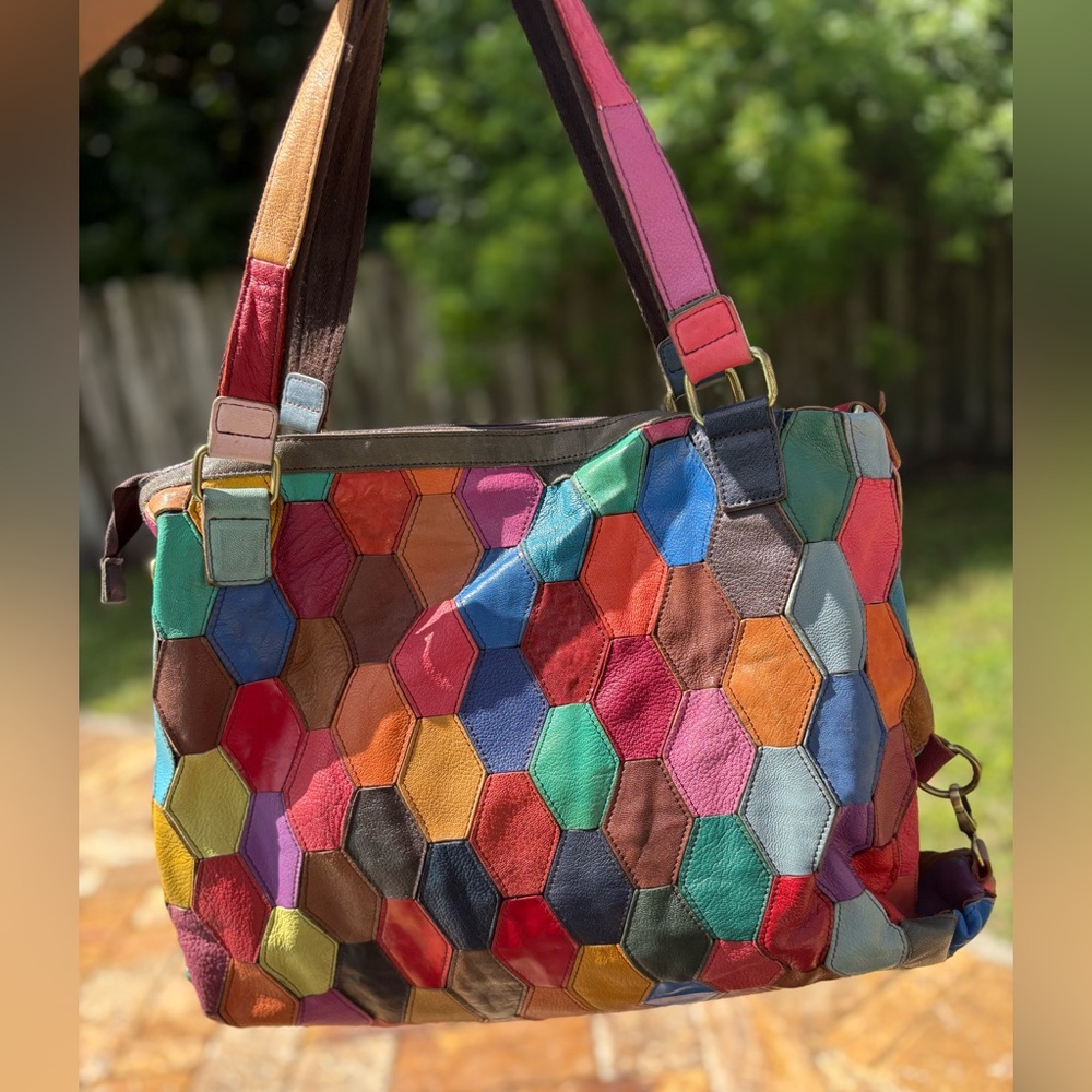 Amerileather Miya Handbag/Shoulder Bag #1738-9 Multicolor Patchwork Shoulder Bag - Picture 2 of 8